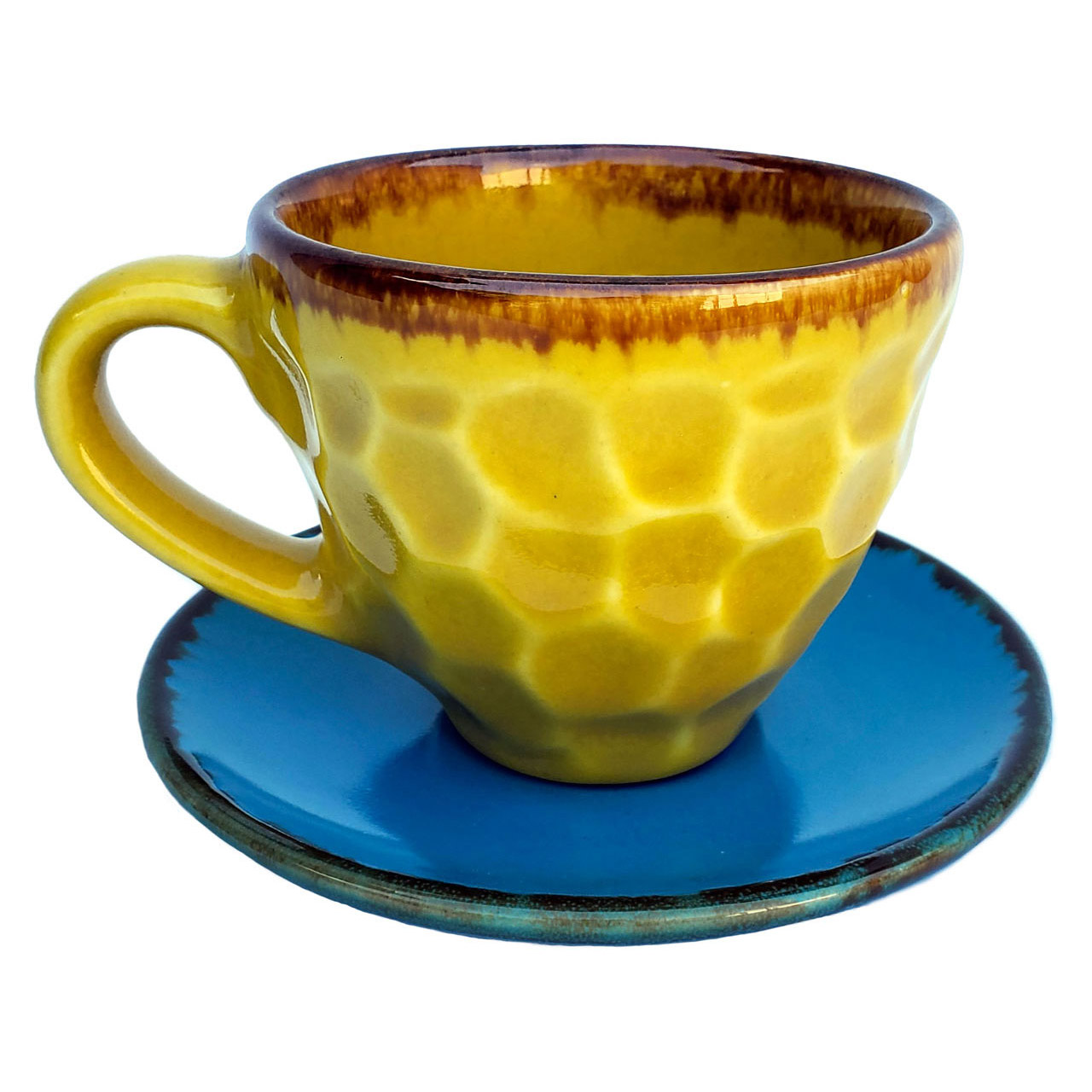 yellow and blue tea set solokha