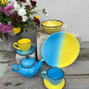 Handmade blue ceramic teapot
