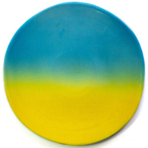Handmade yellow-blue ceramic plate