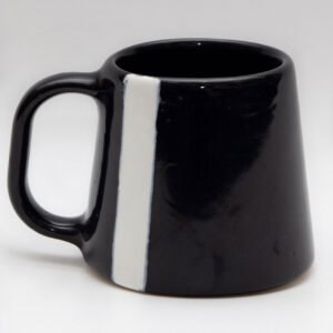 Handmade black ceramic mug with a white stripe