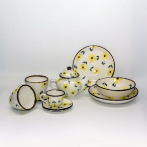 White tea-set with yellow flowers