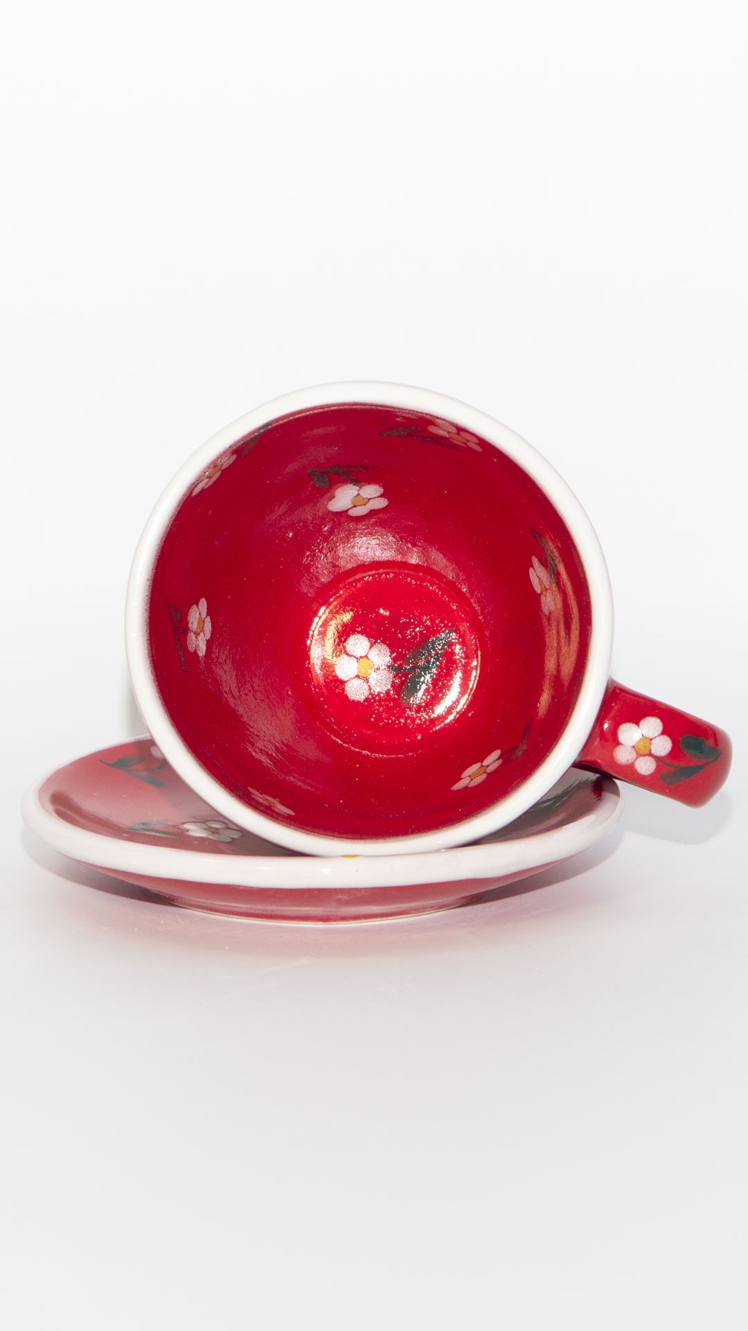 Red tea-set with flowers - Image 3
