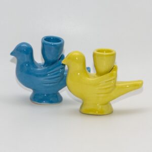 Handmade yellow ceramic bird candlestick