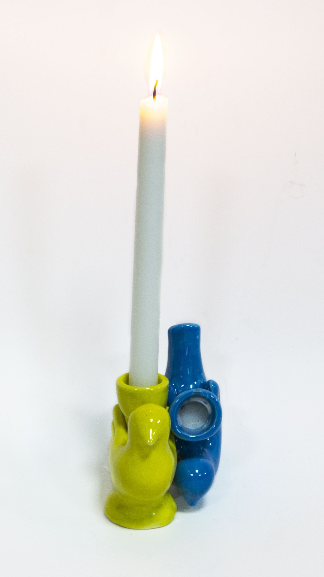 Handmade blue ceramic bird candlestick - Image 4