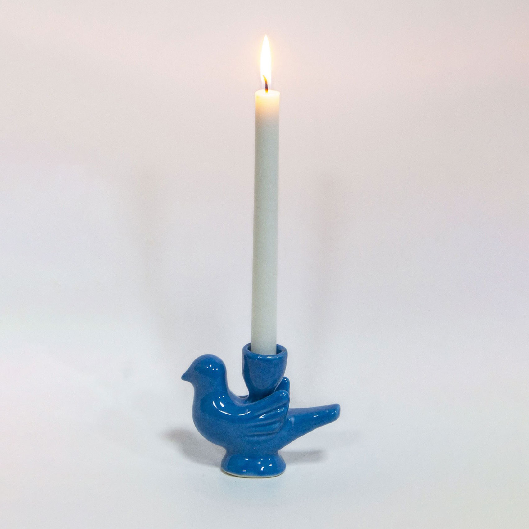 Handmade blue ceramic bird candlestick