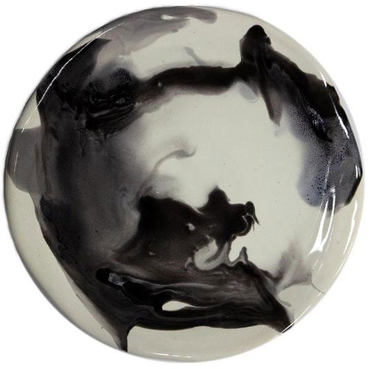 Handmade ceramic plate with marble pattern black on white