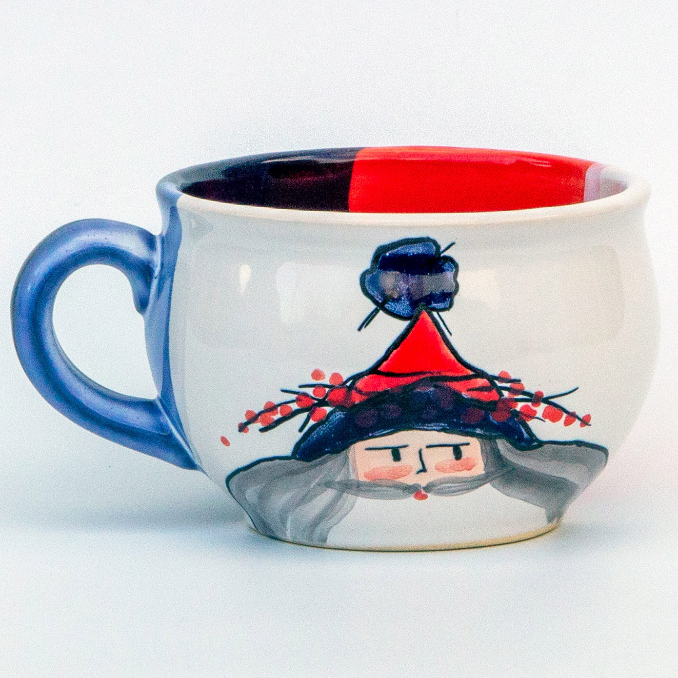 Whimsical Large Christmas Ceramic Cup 17 oz with Santa Claus Picture by Anastasiia Solokha