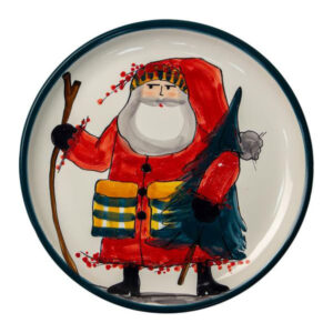 Add Christmas Cheer with a Handcrafted Ceramic Plate - Santa Claus & Christmas Tree by Anastasia Solokha